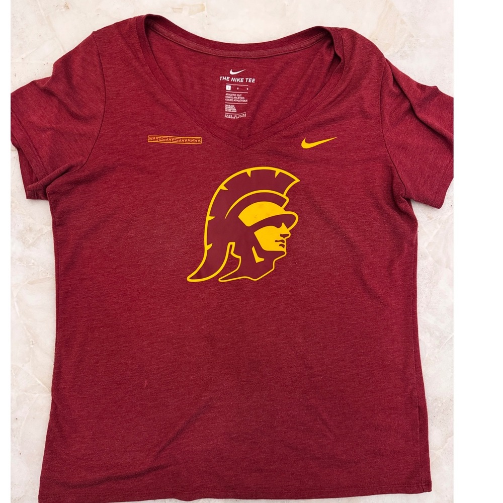 Nike USC Trojans Womens V-Neck T-Shirt Large Red Tri-Blend Athletic Cut T167